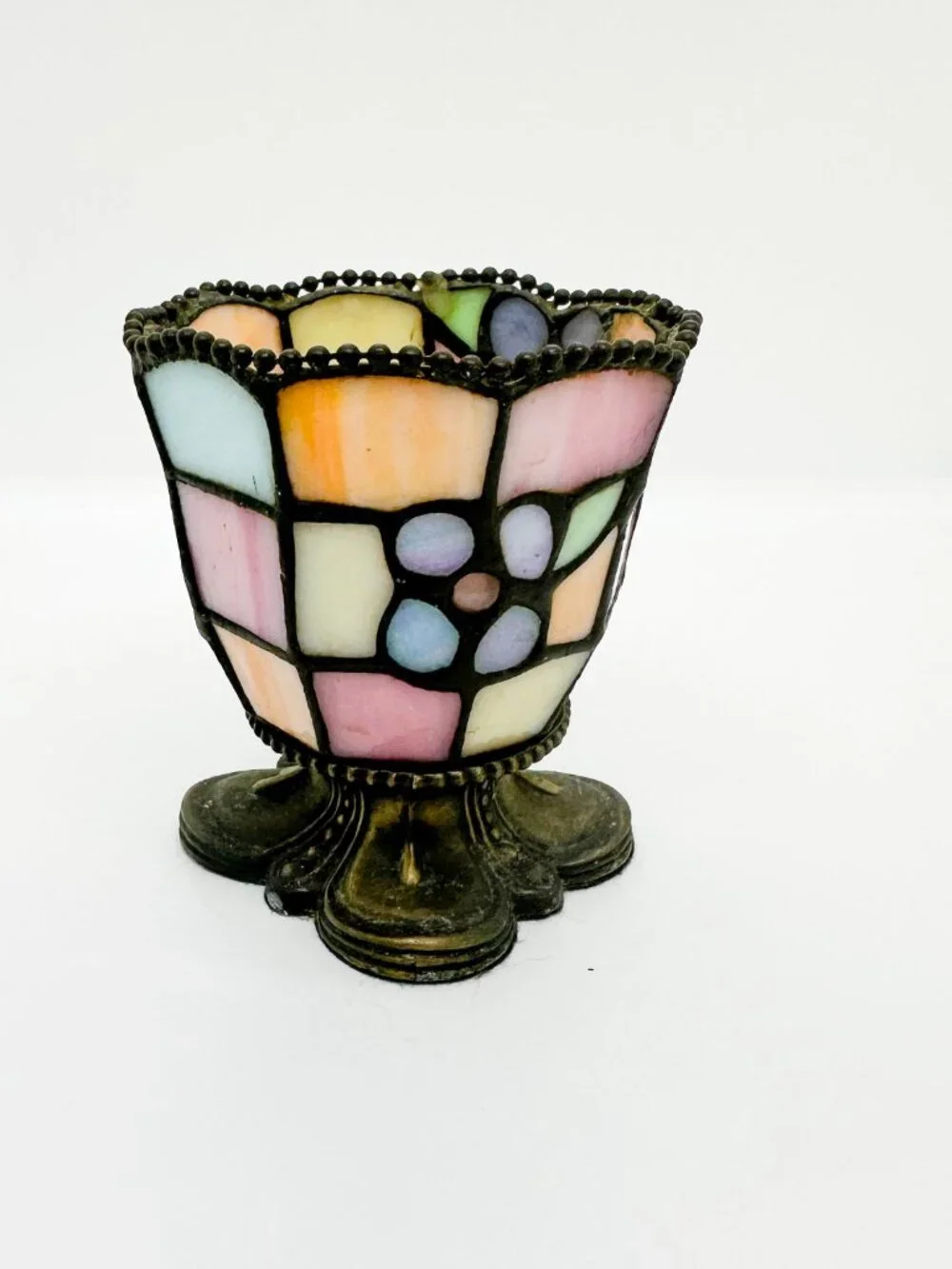 Vtg Partylite Tiffany Style Stained Glass Tea Light Floral Cottagecore Gothic - Picture 4 of 7